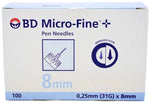 BD MicroFine+ 8mm/31 Gauge Pen Needles (100)