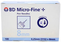 BD MicroFine+ 8mm/31 Gauge Pen Needles (100)